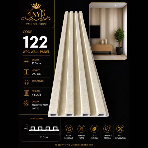 WPC Panels 122 – Travertine Beige (Matte)