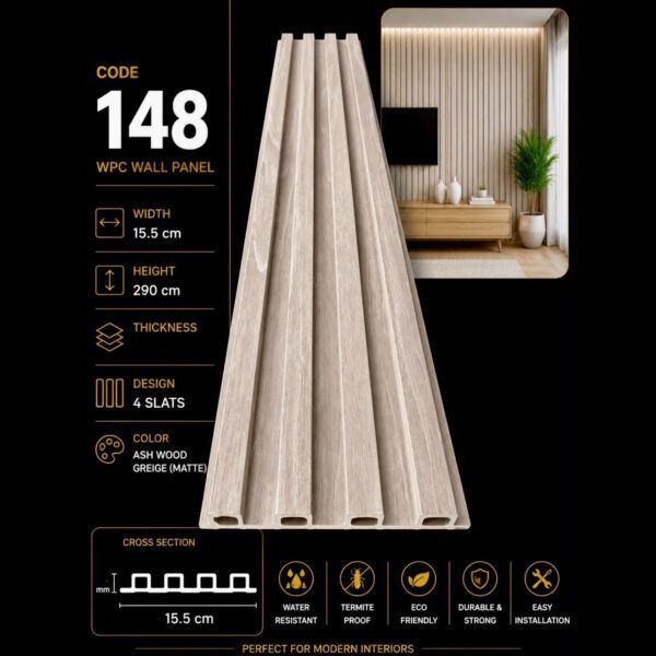 WPC Panels 148 – Ash Wood Greige (Matte)