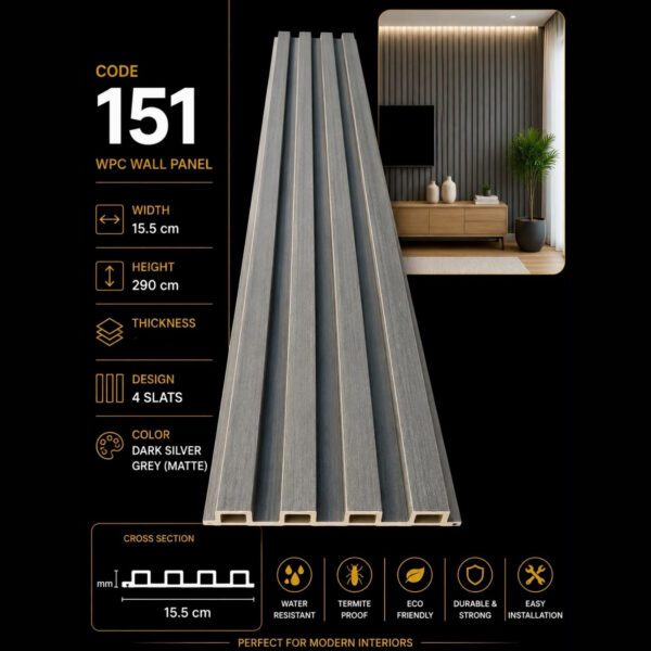WPC Panels 151 – Dark Silver Grey (Matte)