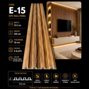 WPC Panels E-15 – Walnut Wood Texture (Matte)