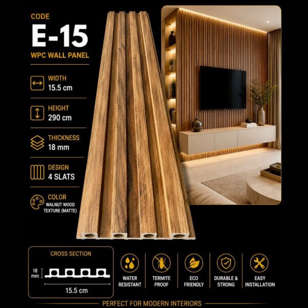 WPC Panels E-15 – Walnut Wood Texture (Matte)