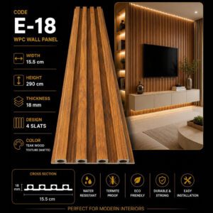 WPC Panels E-18 – Teak Wood Texture (Matte)