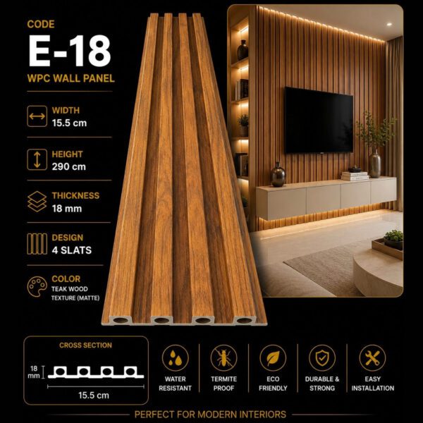 WPC Panels E-18 – Teak Wood Texture (Matte)