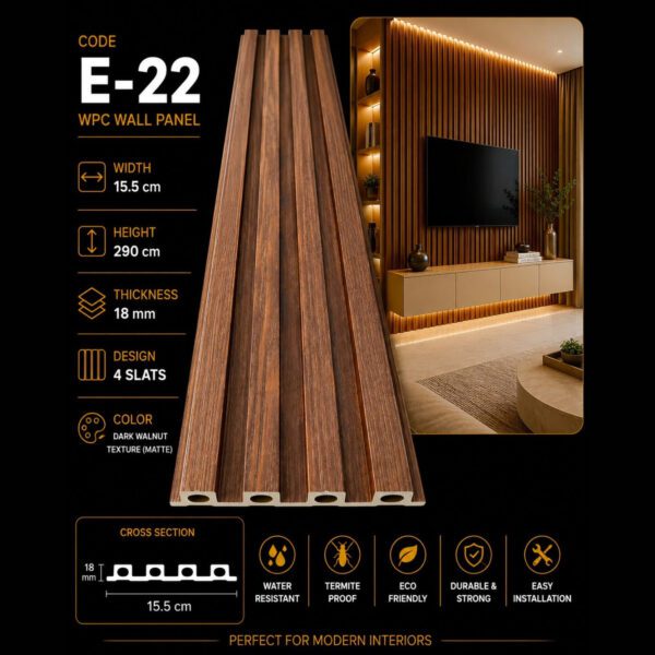 WPC Panels E-22 – Dark Walnut Texture (Matte)