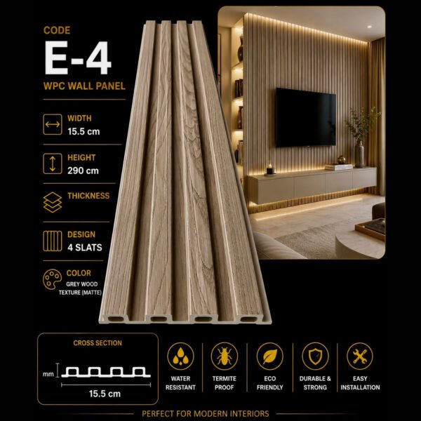 WPC Panels E-4 – Grey Wood Texture (Matte)